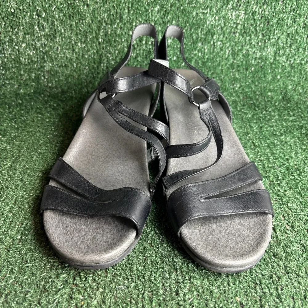 Dansko Addyson Strappy Leather Comfort Wedge Sandal Black‎ Womens Size 11.5-12